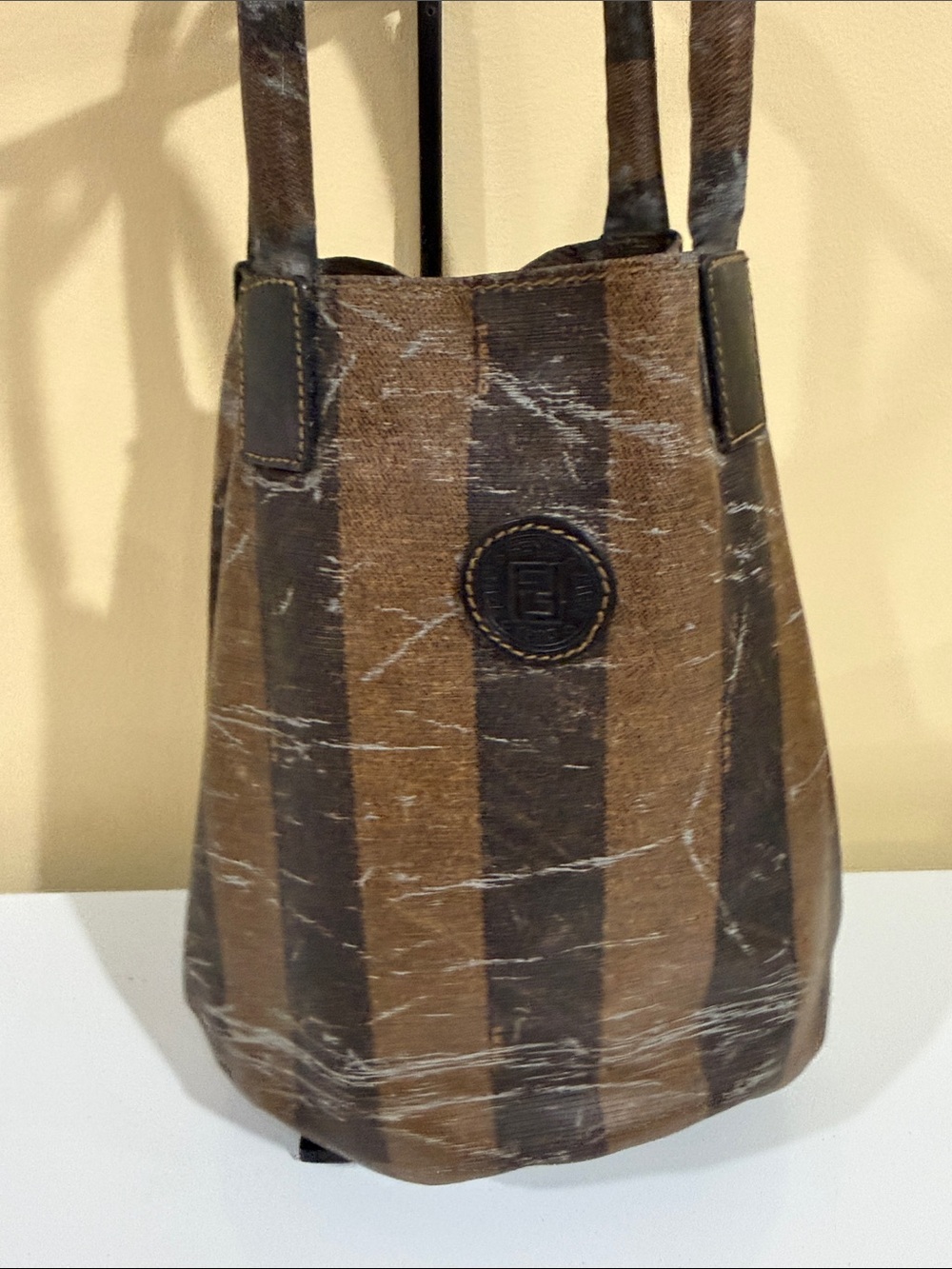 Fendi Brown and Black Striped Bucket Tote Shoulder Bag - Picture 15 of 15
